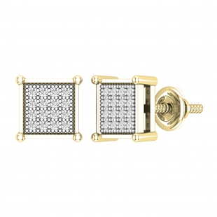 Round White Diamond Square Shape Screwback Stud Earring for Men & Women (Unisex) in 10K Yellow Gold (0.14 ctw, Color I-J, Clarity I2-I3)