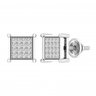 Round White Diamond Square Shape Screwback Stud Earring for Men & Women (Unisex) in 925 Sterling Silver (0.14 ctw, Color I-J, Clarity I2-I3)