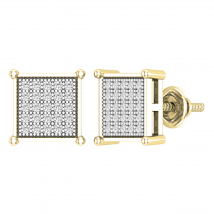 Round White Diamond Square Shape Screwback Stud Earring for Men & Women (Unisex) in 14K Yellow Gold (0.22 ctw Color I-J Clarity I1-I2)