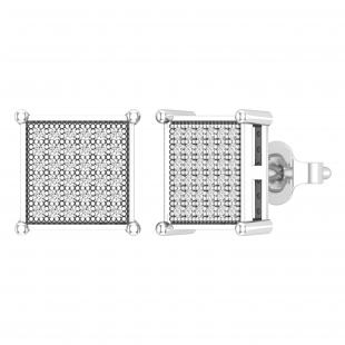 Round White Diamond Square Shape Pushback Stud Earring for Men & Women (Unisex) in 925 Sterling Silver (0.32 ctw Color I-J Clarity I2-I3)