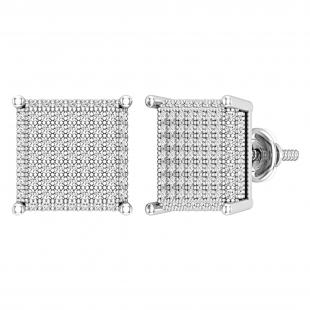 Round White Diamond Square Clustered Unisex Stud Earrings (0.75 ctw, Color I-J, Clarity I2-I3) in 925 Sterling Silver in Screw Back