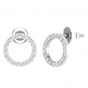 Round White Diamond Halo Circle Shape Unisex Pushback Stud Earrings (0.25 ctw, Color I-J, Clarity I2-I3) in 925 Sterling Silver