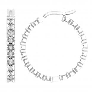 Round White Diamond Illusion Set Inside Out Hoop Earrings for Women (0.25 ctw, Color I-J, Clarity I2-I3) in 925 Sterling Silver