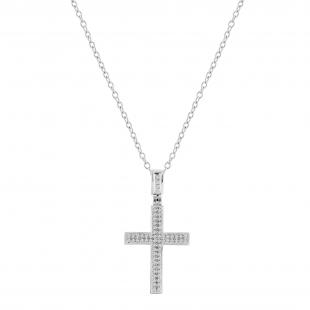 Round White Diamond Unisex Cross Pendant with 18 Inch Silver Chain in 925 Sterling Silver (0.33 ctw, Color I-J, Clarity I2-I3)