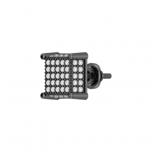 Round White Diamond Cluster Dice Shape Screwback Stud Earring (Only 1Pc) for Men & Women (Unisex) Black Plated 925 Sterling Silver (0.36 ctw, Color I-J, Clarity I2-I3)