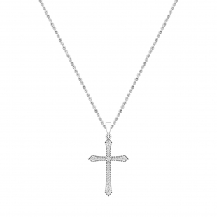Round White Diamond Miligrain Cross Pendant for Women with 18 inch Gold Chain (0.22 ctw, Color I-J, Clarity I2-I3) in 10K White Gold