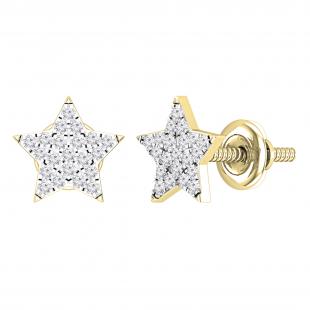 Round White Diamond Celestial Star Stud Earrings for Women (0.16 Ctw Color I-J Clarity I2-I3) in 10K Yellow Gold in Screw Back