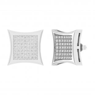 Round White Diamond Concave Unisex Stud Earrings (0.66 ctw, Color I-J, Clarity I2-I3) in 10K White Gold in Push Back