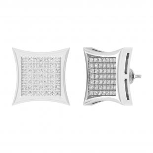Round White Diamond Concave Unisex Stud Earrings (0.66 ctw, Color I-J, Clarity I2-I3) in 925 Sterling Silver in Screw Back