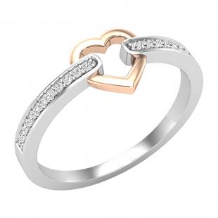 Round White Diamond Open Heart Two Tone Promise Ring for Her (Diamond 0.09 ctw, Color I-J, Clarity I1-I2) in 18K White & Rose Gold