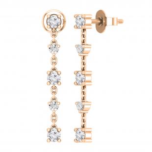 0.51 Carat (ctw) Round White Diamond Drop Earrings for Her in 10K Rose Gold in Push Back