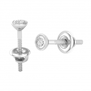 Round White Diamond Bezel Set Solitaire Post Stud Earrings for Her (0.07 ctw, Color I-J, Clarity I2-I3) in 10K White Gold in Screw Back