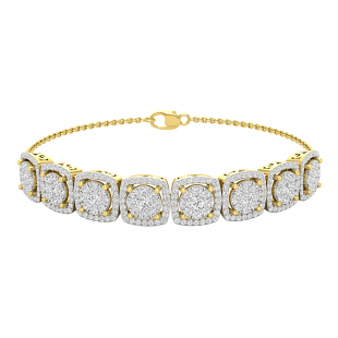 Round White Diamond Cluster Style Filigree Grooved Sides Link Chain Bracelet for Her (1.96 ctw Color I-J Clarity I2-I3) in 10K Yellow Gold