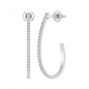 Round White Diamond J Shaped Hoop Earrings for Women (0.25 ctw, Color I-J, Clarity I2-I3) in 925 Sterling Silver in Screw Back