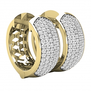 Round White Diamond Cluster Style Hinged Post Unisex Hoop Earrings (0.39 ctw, Color I-J, Clarity I1-I2) in 18K Yellow Gold