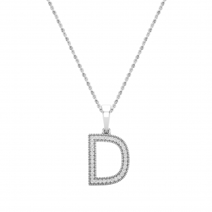 Round White Diamond Upper Case Initial D Letter Pendant with 18 inch Silver Chain for Women (0.15 ctw, Color I-J, Clarity I2-I3) in 925 Sterling Silver