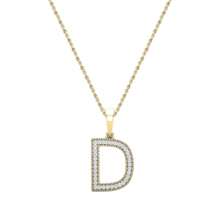 Round White Diamond Upper Case Initial D Letter Pendant with 18 inch Gold Chain for Women (0.15 ctw, Color I-J, Clarity I1-I2) in 18K Yellow Gold