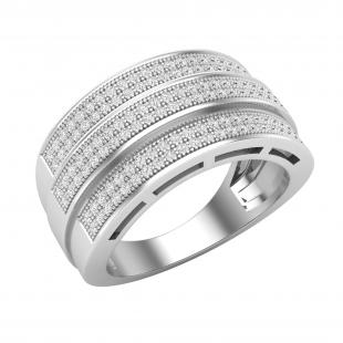 Round White Diamond 3 Band Style Ring for Women (0.45 ctw, Color I-J, Clarity I2-I3) in 10K White Gold
