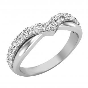 Round White Diamond Chevron Engagement Band for Women (0.72 ctw, Color I-J, Clarity I2-I3) in 925 Sterling Silver