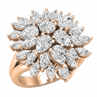 Pear & Marquise White Diamond Cluster Flower Style Right Hand Cocktail Ring for Her (2.35 ctw, Color I-J, Clarity SI) in 14K Rose Gold