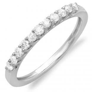 0.38 Carat (ctw) Dainty 14k White Gold Round Diamond Ladies Anniversary Wedding Band Stackable Ring