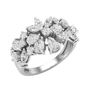 Pear, Marquise & Round White Diamond Flower Cluster Wedding Ring for Women (1.93 ctw, Color I-J, Clarity SI) in 10K White Gold