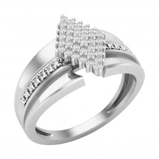 Round White Diamond Lozenge Shaped Cluster Engagement Ring for Women (0.25 ctw, Color I-J, Clarity I2-I3) in 925 Sterling Silver