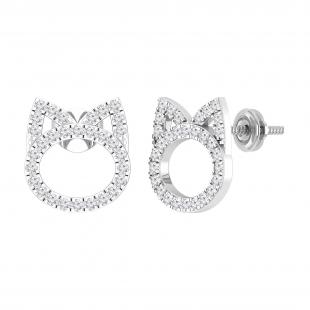 0.50 Carat (ctw) Round White Diamond Minimalistic Kitten Stud Earrings for Women in 925 Sterling Silver in Screw Back