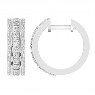Round White Diamond Triple Row Criss Cross Grooved Hoop Earrings for Women (0.51 ctw, Color I-J, Clarity I2-I3) in 925 Sterling Silver