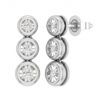 Round White Diamond Graduating 3 Stone Illusion Drop Stud Earrings for Women (0.15 ctw, Color I-J, Clarity I2-I3) in 925 Sterling Silver in Push Back