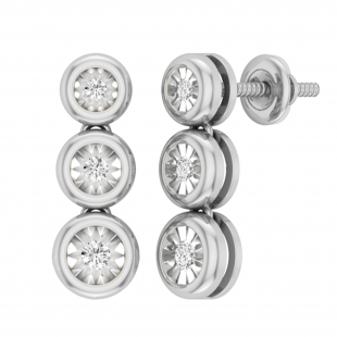 Round White Diamond Graduating 3 Stone Illusion Drop Stud Earrings for Women (0.15 ctw, Color I-J, Clarity I2-I3) in 925 Sterling Silver in Screw Back