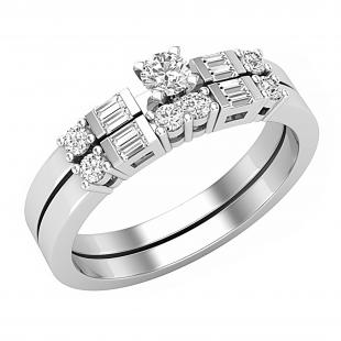 Baguette & Round White Diamond Wedding Ring Set for Women (0.35 ctw, Color I-J, Clarity I2-I3) in 925 Sterling Silver
