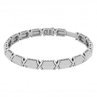 Round White Diamond Rectangular Hexagon Alternate Cross Unisex Bracelet (3.65 ctw, Color I-J, Clarity I2-I3) in 925 Sterling Silver