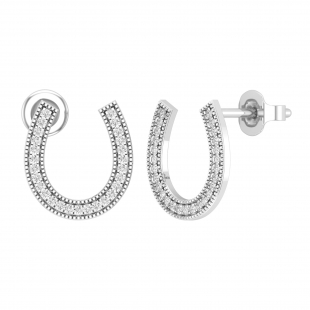 Round White Diamond Horseshoe Miligrain Edged Stud Earrings for Women (0.15 ctw, Color I-J, Clarity I2-I3) in 925 Sterling Silver|Push Back