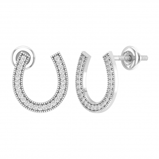 Round White Diamond Horseshoe Miligrain Edged Stud Earrings for Women (0.15 ctw, Color I-J, Clarity I2-I3) in 925 Sterling Silver|Screw Back