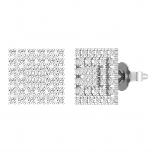 Round White Diamond Symmetry Square Stud Earrings for Women (0.54 ctw, Color I-J, Clarity I2-I3) in 10K White Gold in Push Back