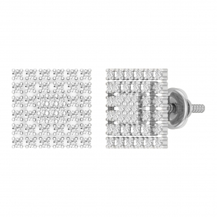 Round White Diamond Symmetry Square Stud Earrings for Women (0.54 ctw, Color I-J, Clarity I2-I3) in 10K White Gold in Screw Back