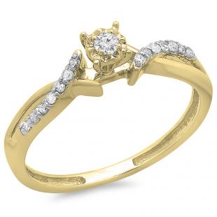 0.15 Carat (ctw) 14k Yellow Gold Round Diamond Crossover Split Shank Ladies Bridal Promise Engagement Ring 1/6 CT