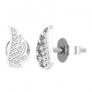 Round White Diamond Angel Wing Stud Earrings for Women (0.06 ctw, Color I-J, Clarity I2-I3) in 925 Sterling Silver in Push Back