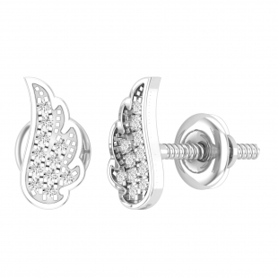 Round White Diamond Angel Wing Stud Earrings for Women (0.06 ctw, Color I-J, Clarity I2-I3) in 925 Sterling Silver in Screw Back