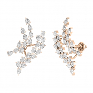 3.50 cttw Pear White Diamond Cluster Stud Earrings for Women in 18K Solid Rose Gold in Screw Back
