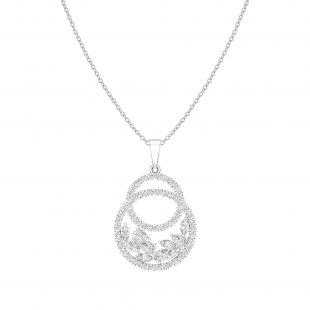 1.45 Cttw Marquise, Pear & Round White Diamond Concentric Circle Pendant Necklace with 18 inch Silver Chain for Women in 925 Sterling Silver