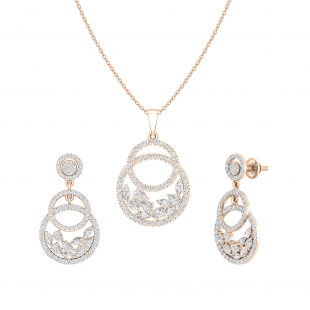 2.85 Cttw Marquise, Pear and Round White Diamond Circle Pendant Necklace and Dangle Earrings Set for Women in 10K Rose Gold