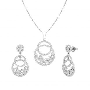 2.85 Cttw Marquise, Pear and Round White Diamond Circle Pendant Necklace and Dangle Earrings Set for Women in 14K White Gold