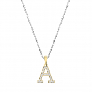 0.09 Carat Round White Diamond Initial 'A' Letter Pendant with 18 inch Silver Chain for Women in 18K Yellow Gold