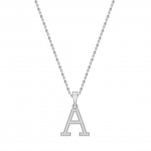 0.09 Carat Round White Diamond Initial 'A' Letter Pendant with 18 inch Gold Chain for Women in 18K White Gold