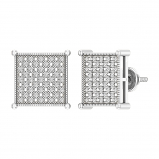 Round White Diamond Square Unisex Stud Earrings for Women (0.20 Ctw, Color I-J, Clarity I2-I3) in 10K White Gold