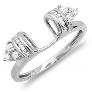 0.50 Carat (ctw) 14K White Gold Round Baguette Diamond Anniversary Ring Wedding Matching Band Guard 1/2 CT