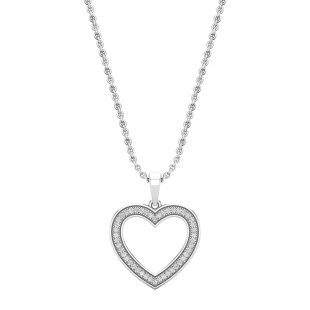 Round White Diamond Heart Shaped Pendant with 18 inch Gold Chain for Women (0.13 ctw, Color I-J, Clarity I2-I3) in 10K White Gold