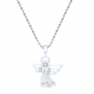 White Diamond Angel Heart Pendant with 18 inch Gold Chain for Women (0.11 ctw, Color I-J, Clarity I2-I3) in 10K White Gold